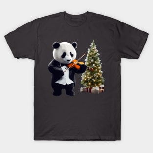 Giant Panda Playing Violin Christmas T-Shirt